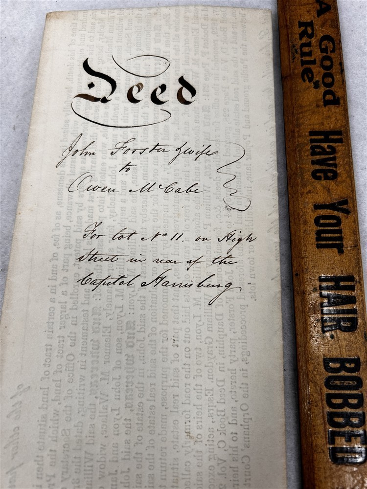 antique 1840 paper Indenture Harrisburg Pa Forster MCabe land purchase original