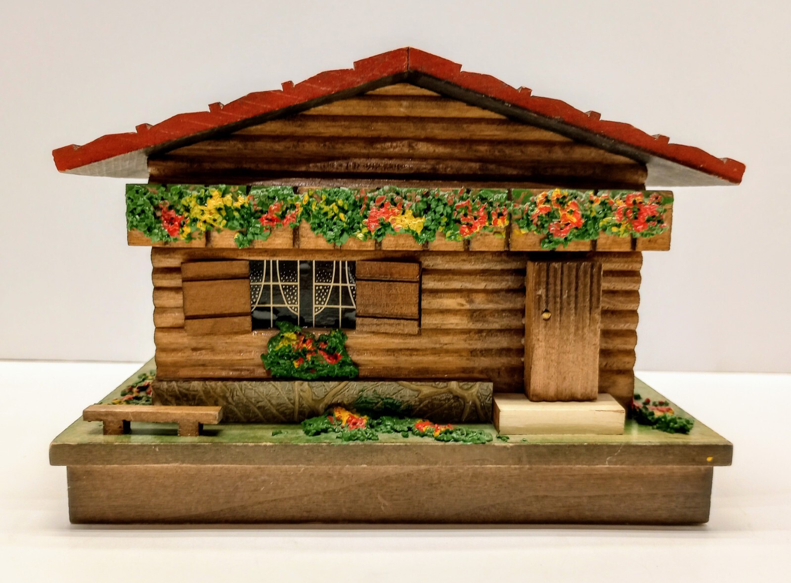 Vintage Sankyo Wooden Swiss Chalet Music Box Japan Jewelry Austrian Swiss Alpine