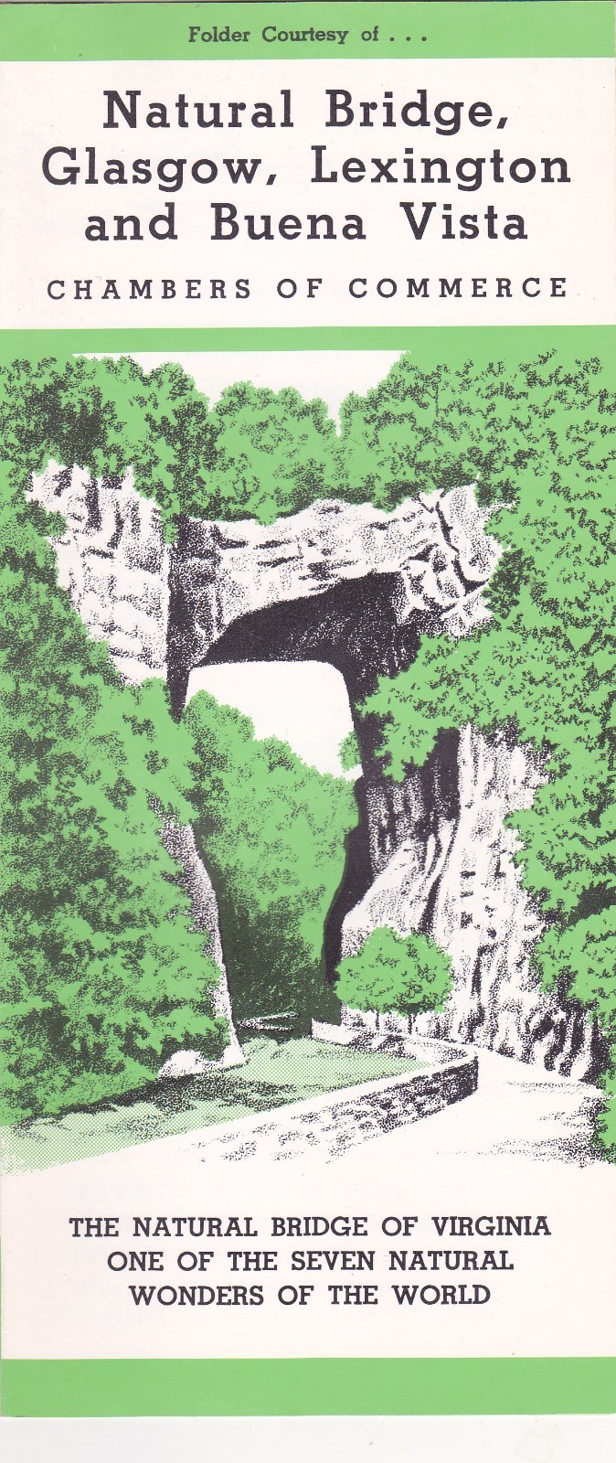 1950's Natural Bridge Glasgow Lexington and Buena Vista Virginia Brochure 1950's Natural Bridge Glasgow Lexington and Buena Vista Virginia Brochure