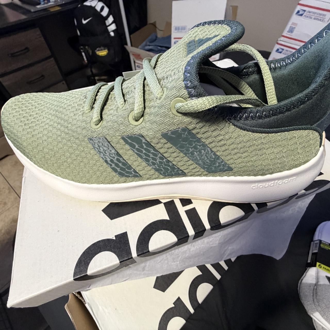 Adidas Cloudfoam Sneakers Green US 10 with Dark Gray Stripes #Running