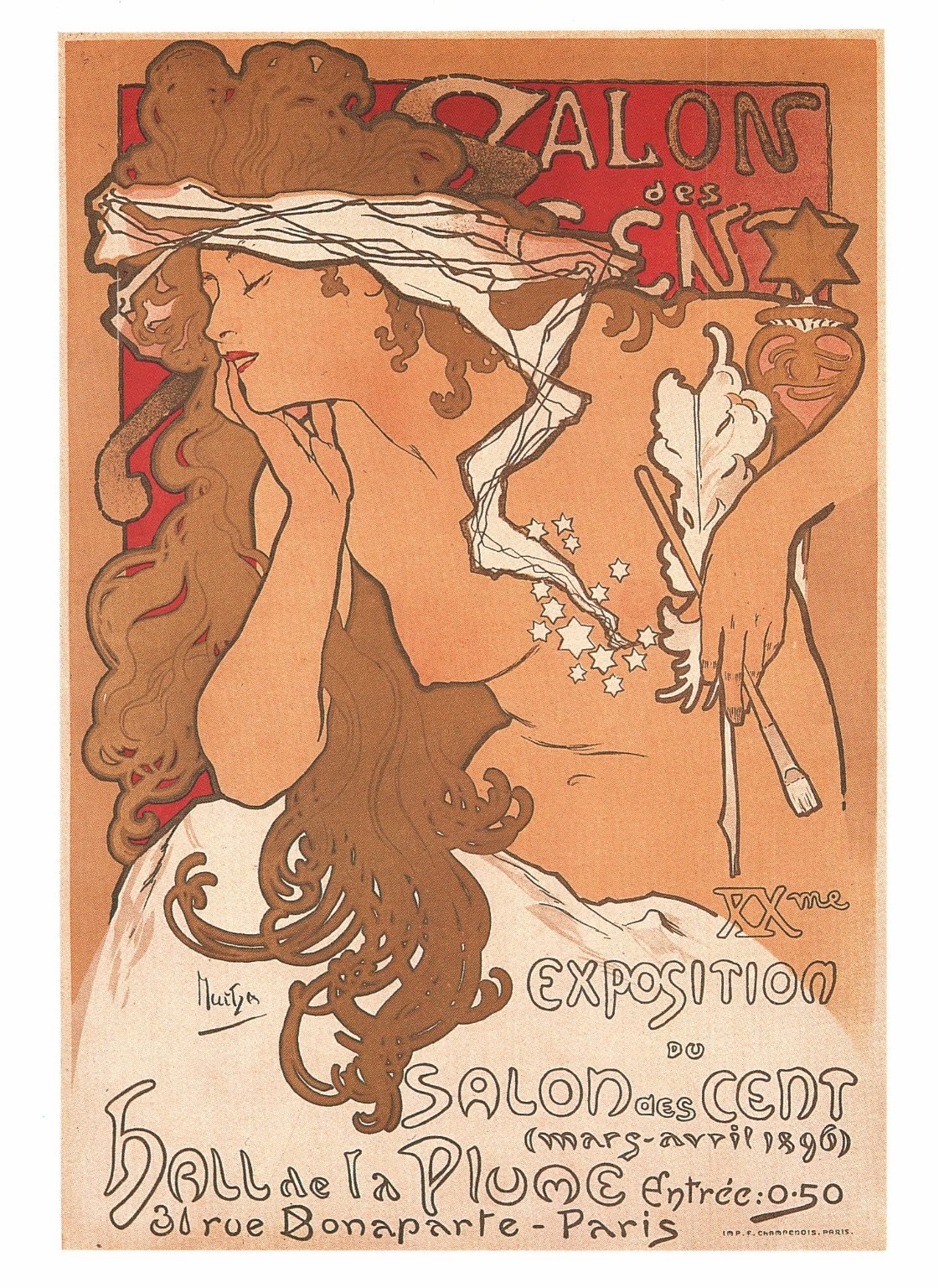 Alphonse Mucha Salon des Cent 1896 Art Nouveau Paris Exhibition Postcard