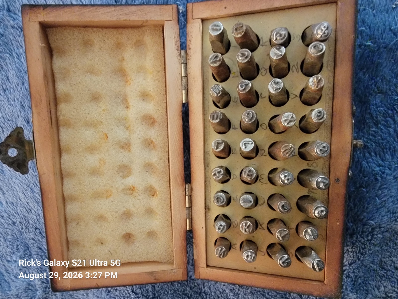 Vintage Metal Letter & Number Punch Stamp Set in Wooden Case