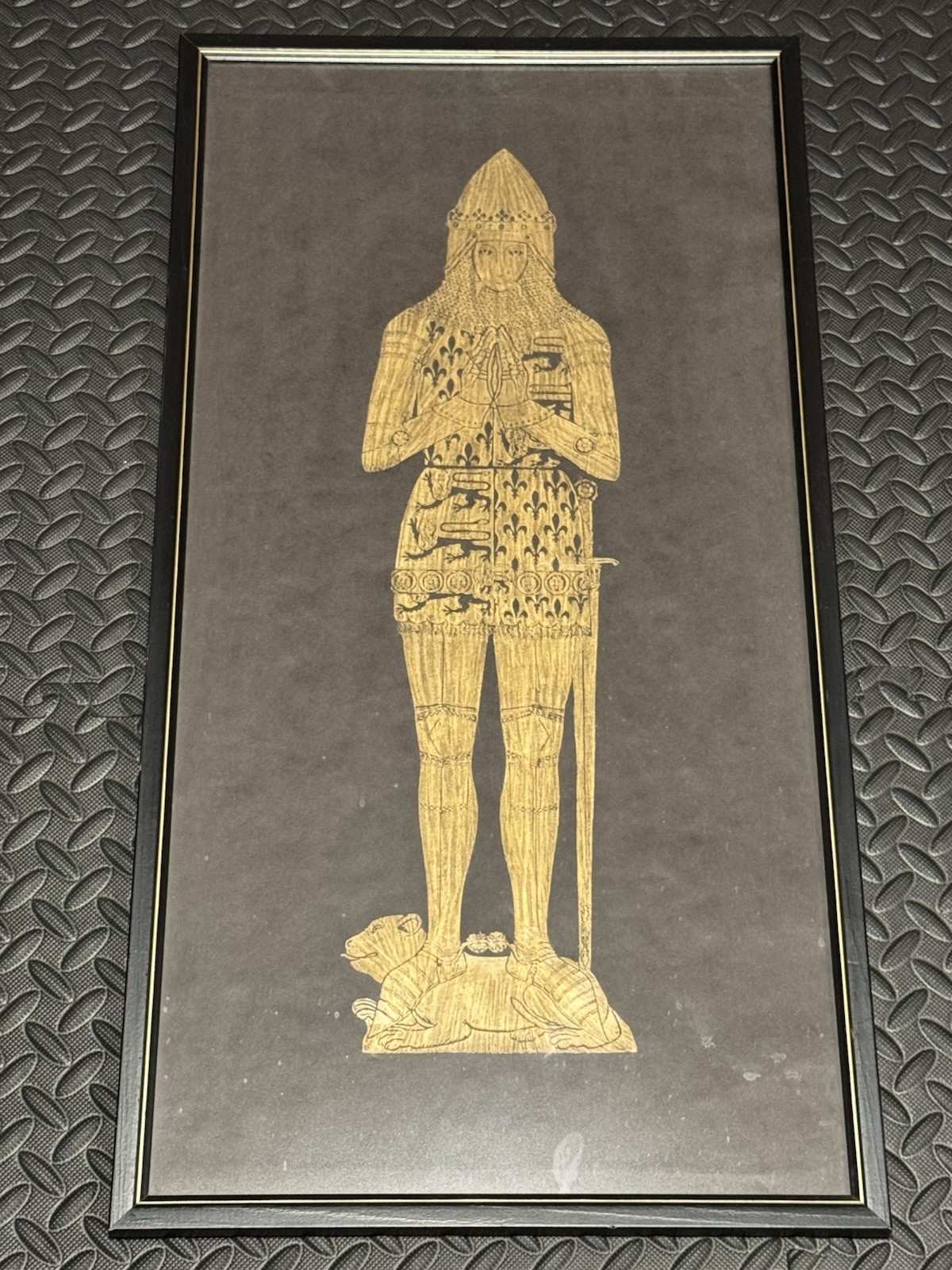 Edward, The Black Prince Brass Rubbing Framed 16 X 30 Vintage Print