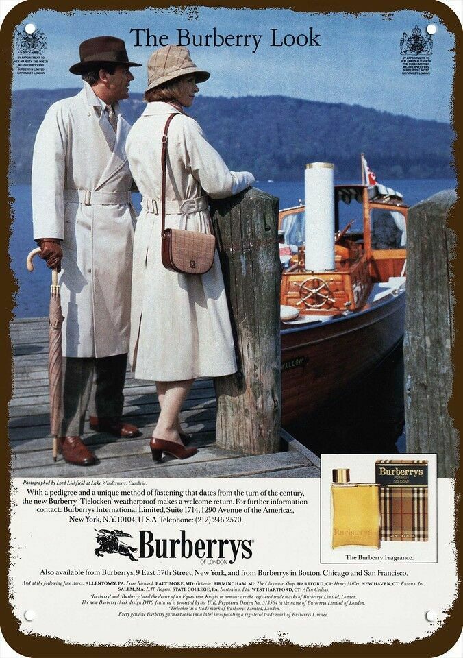 1984 BURBERRYS of London Trench coats Vintage-Look DECORATIVE REPLICA METAL SIGN