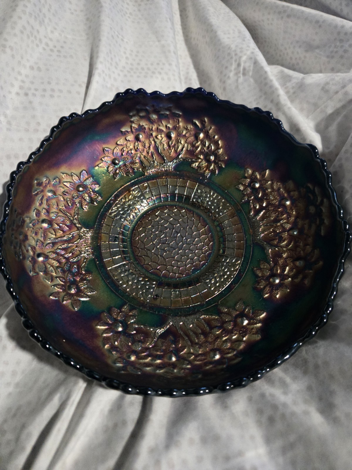 Antique Fenton Blue Orange Tree Plate