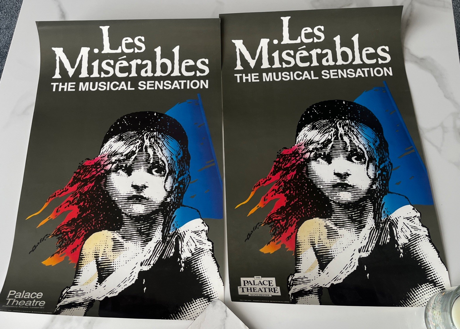 2 Les Miserable original theatre posters, 1 London 1 Manchester. Collectors item 2 Les Miserable original theatre posters, 1 London 1 Manchester. Collectors item