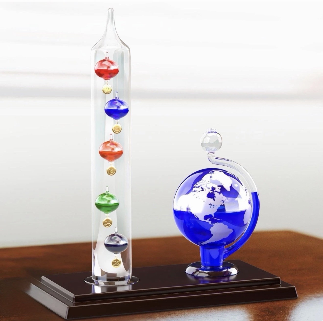 JJ Care Galileo Thermometer with Glass Globe Barometer Frosted, Galileo Weath...