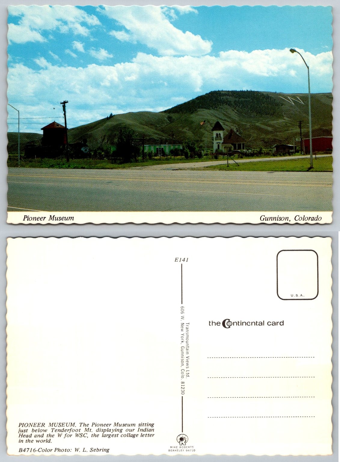 Pioneer Museum Gunnison Colorado Postcard Tenderfoot Mountain WSC W
