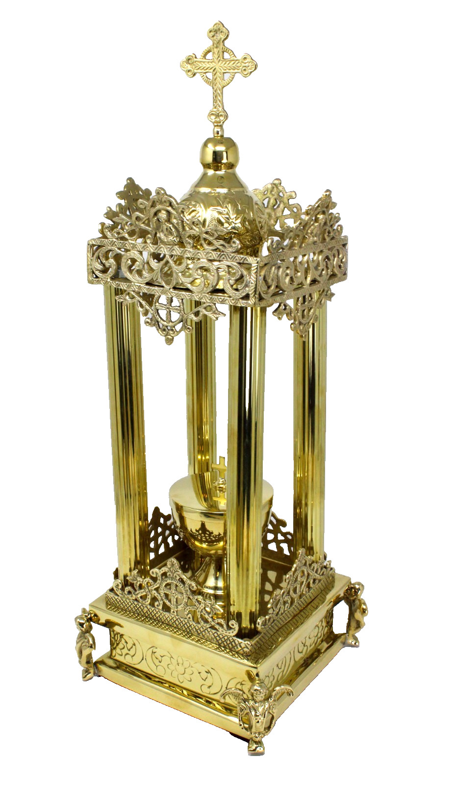 Ornate Gothic Style Brass Tabernacle w/Lidded Ciborium and Cross Details 19.5\