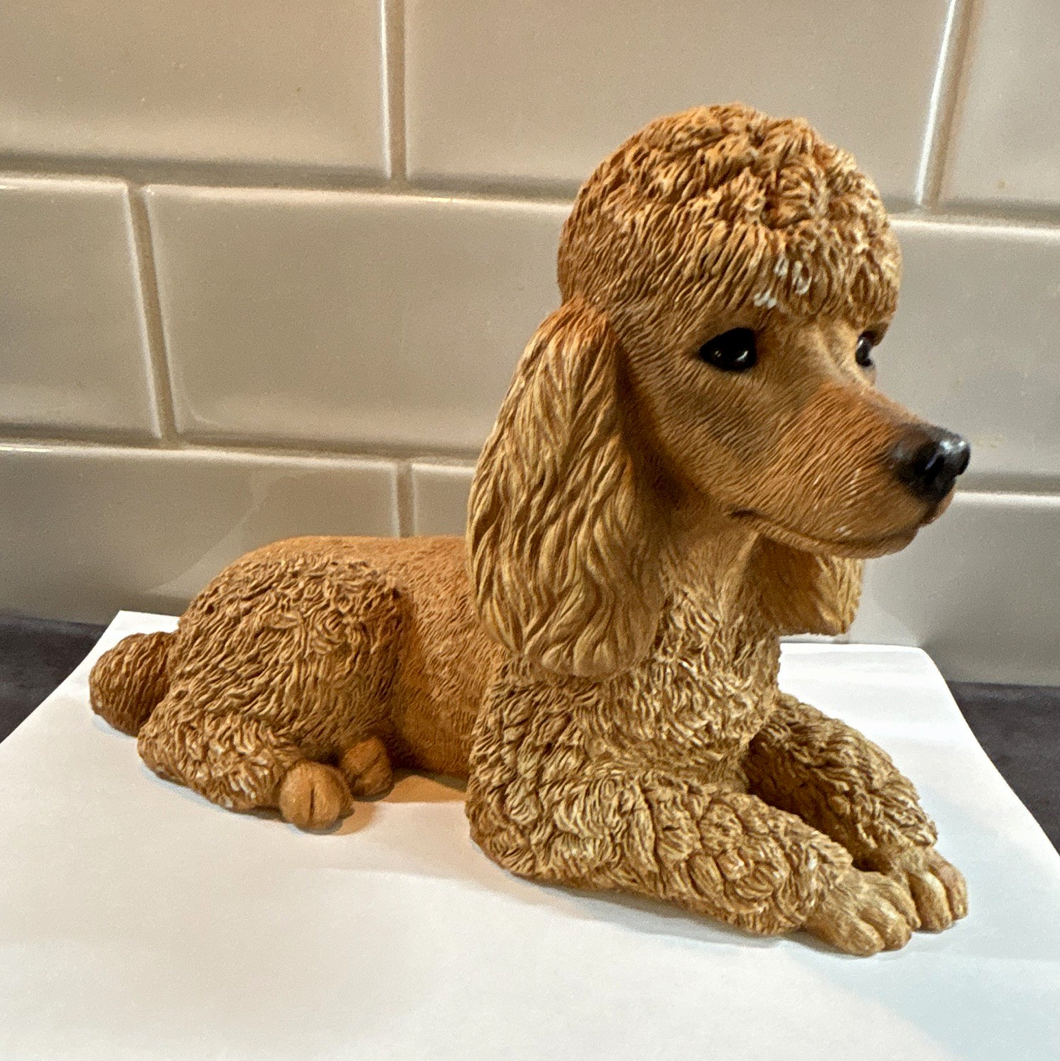Sandicast Dog Figurine Sculpture - Poodle Breed, Lying Down Pose by Sandra Brue