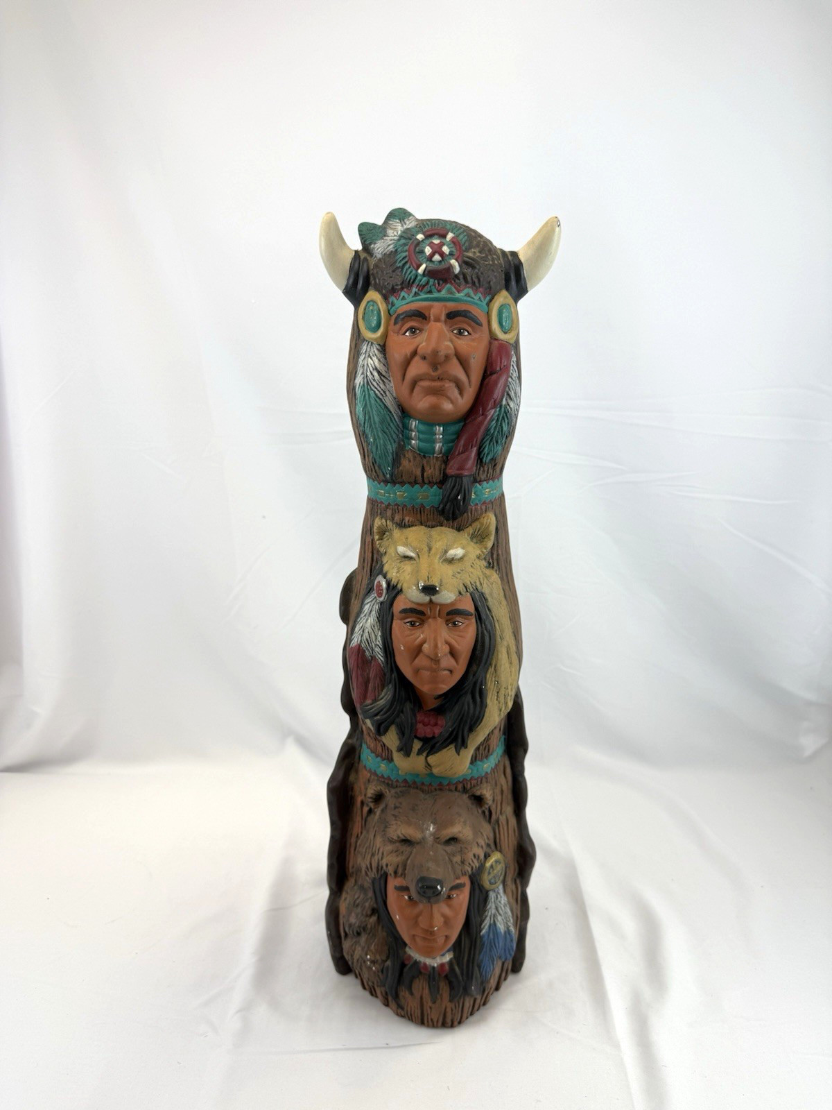 Vintage TOTEM POLE Ceramic Display Cougar Bear Medicine Man 23\