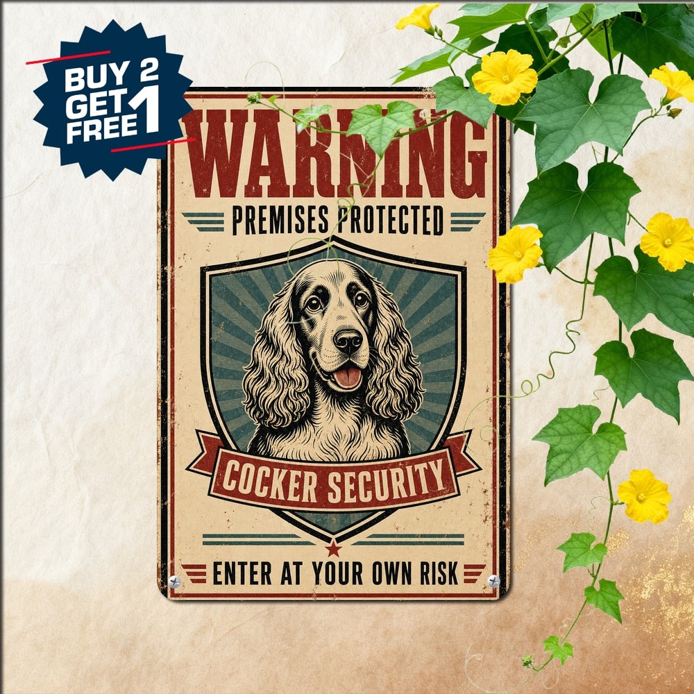 Cocker Spaniel Safeguarded Property Security Guard Dog Notice Metal Tin Sign