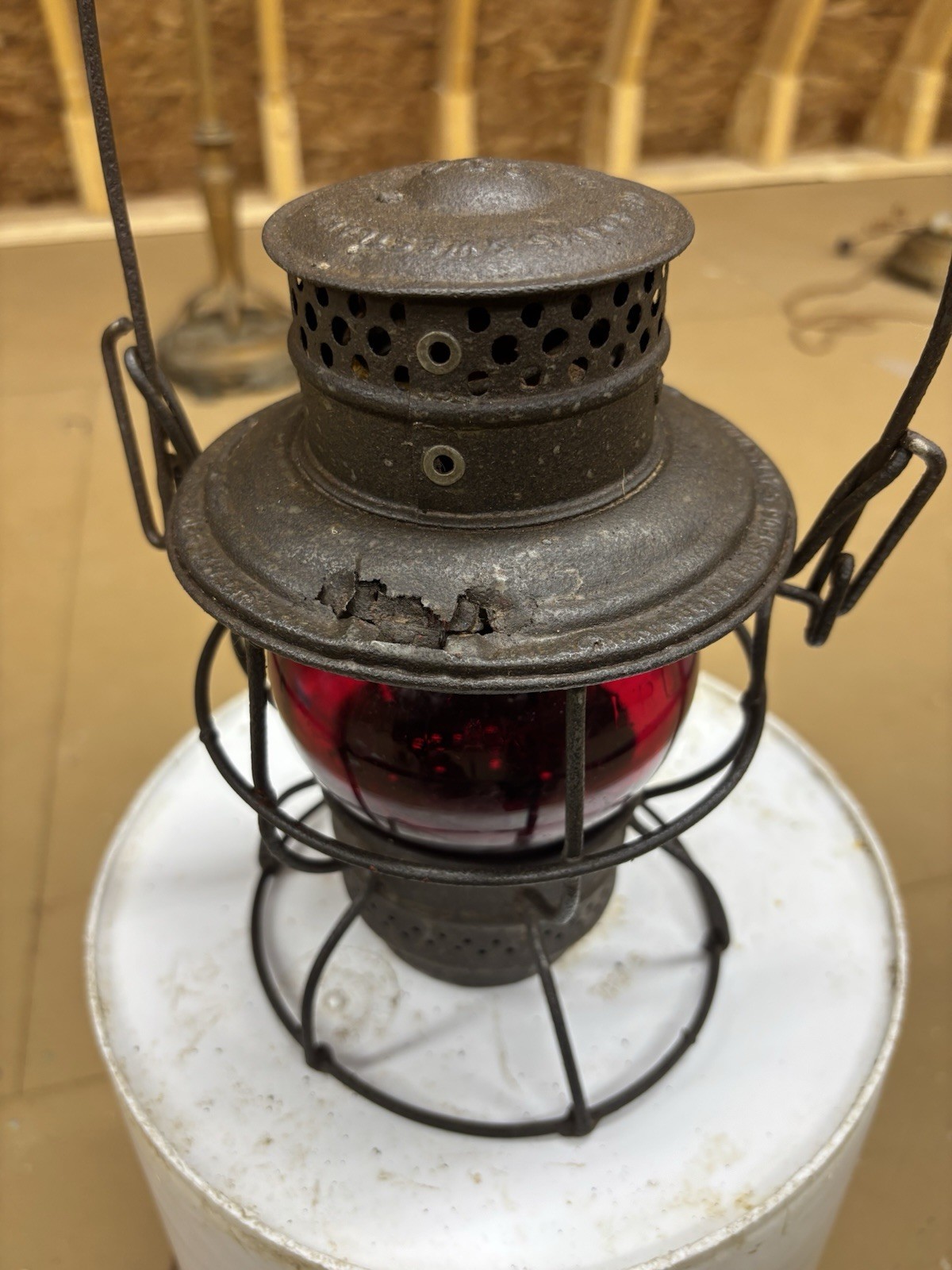 This appears to be a vintage Adlake Kero railroad lantern, commonly used fo