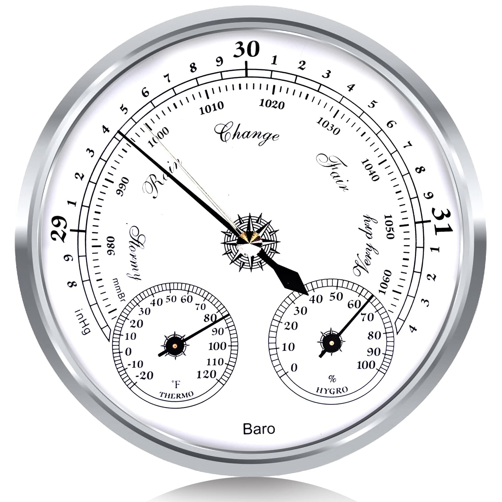 Outdoor Barometer Thermometer Hygrometer - 5In Weather Station, Home Wall, Fishi