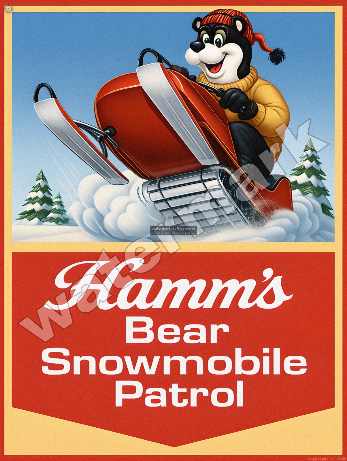 Hamm's Bear Snowmobile Patrol Metal Sign 3 Sizes to Choose From