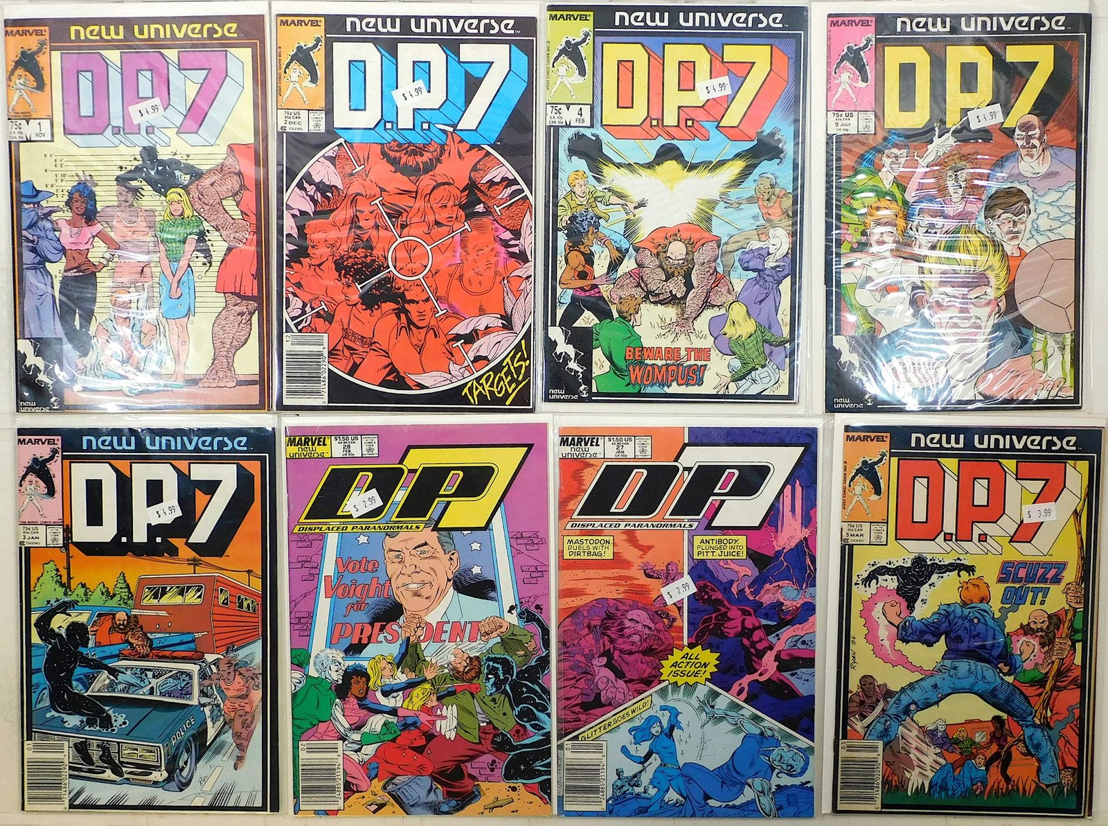 D.P.7 Lot of 8 #1, 2, 4, 5, 3, 9, 28, 27 (1986) Marvel Comics DP7 1st Print