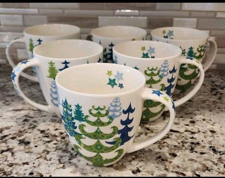 Starbucks 2006 Whimsical Christmas Tree  Mugs HTF LOT of SIX 17oz Coffee Mug Cup