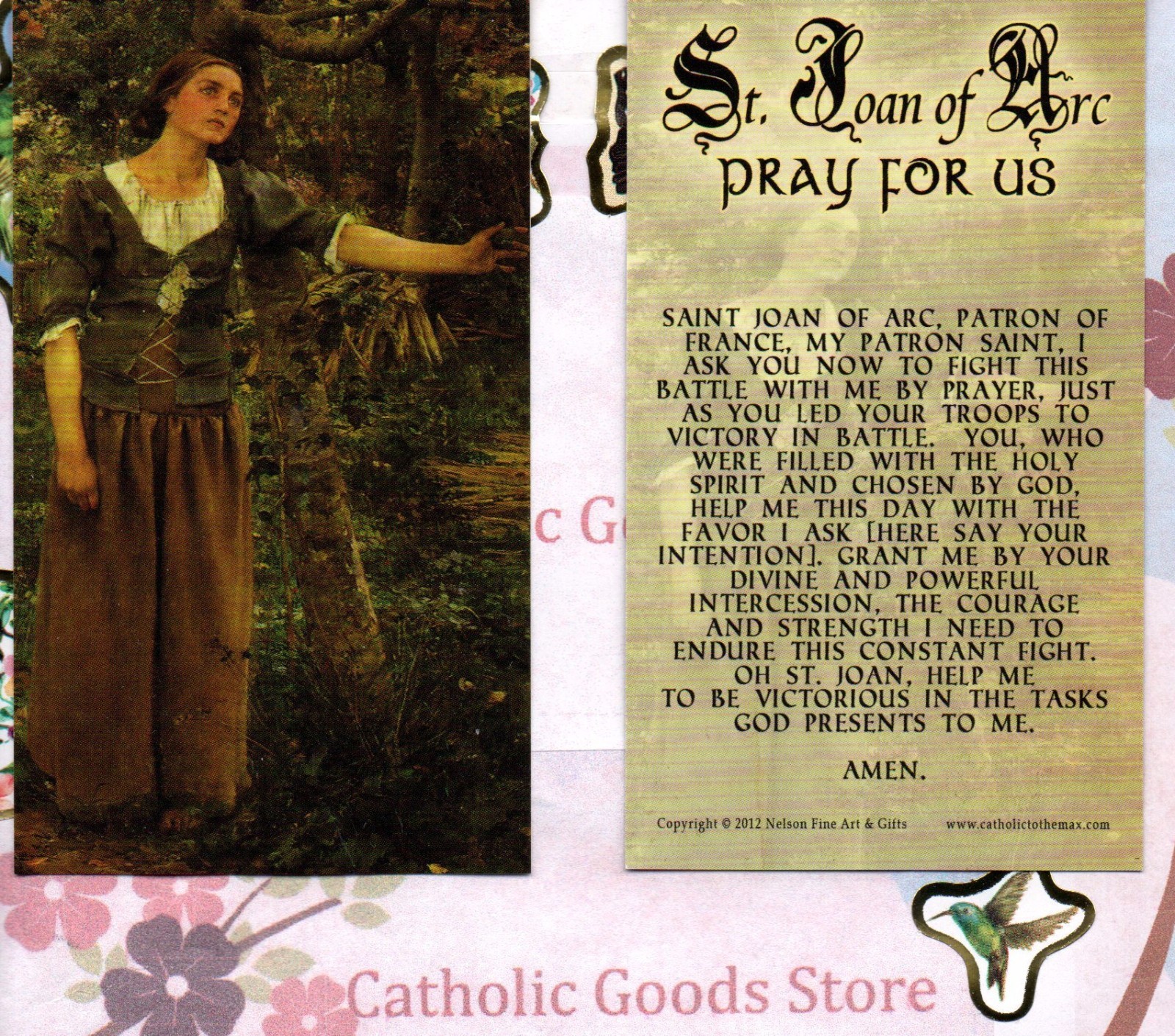 St. Joan of Arc with Prayer to Saint Joan of Arc - Paperstock Holy Card St. Joan of Arc with Prayer to Saint Joan of Arc - Paperstock Holy Card