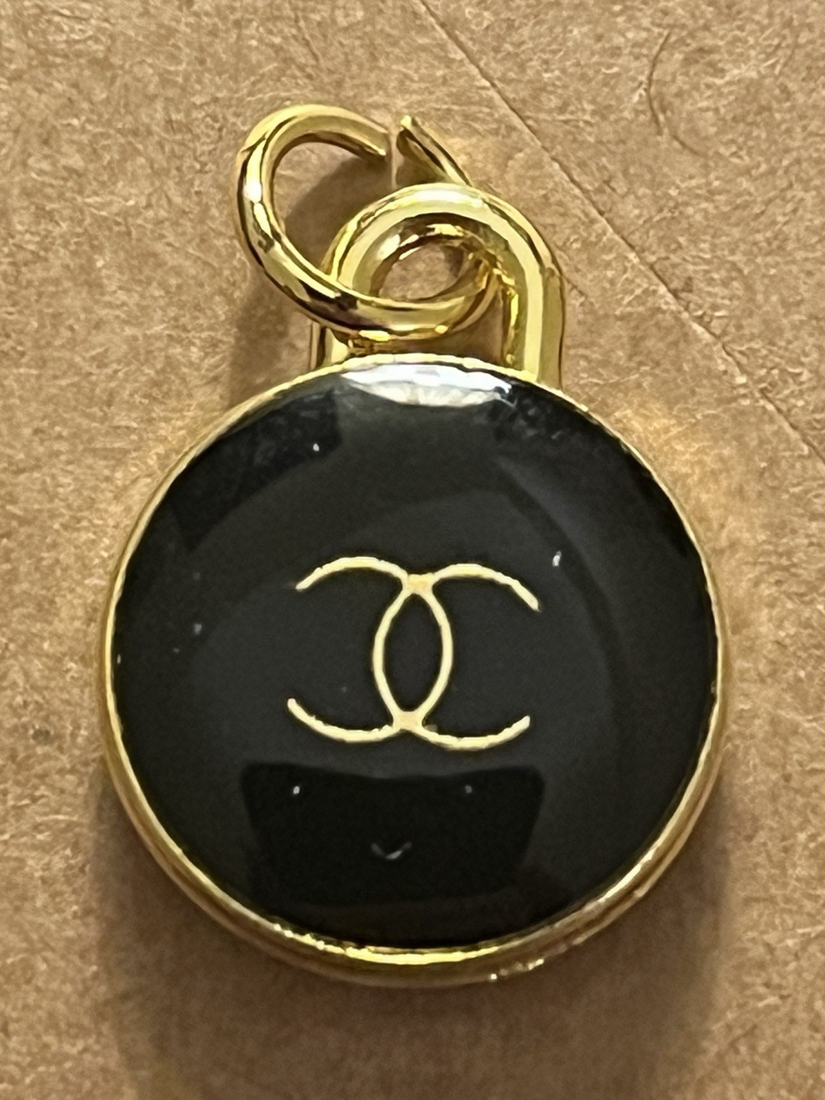 Chanel CC Logo Zipper Pull Pendant Round Black Gold