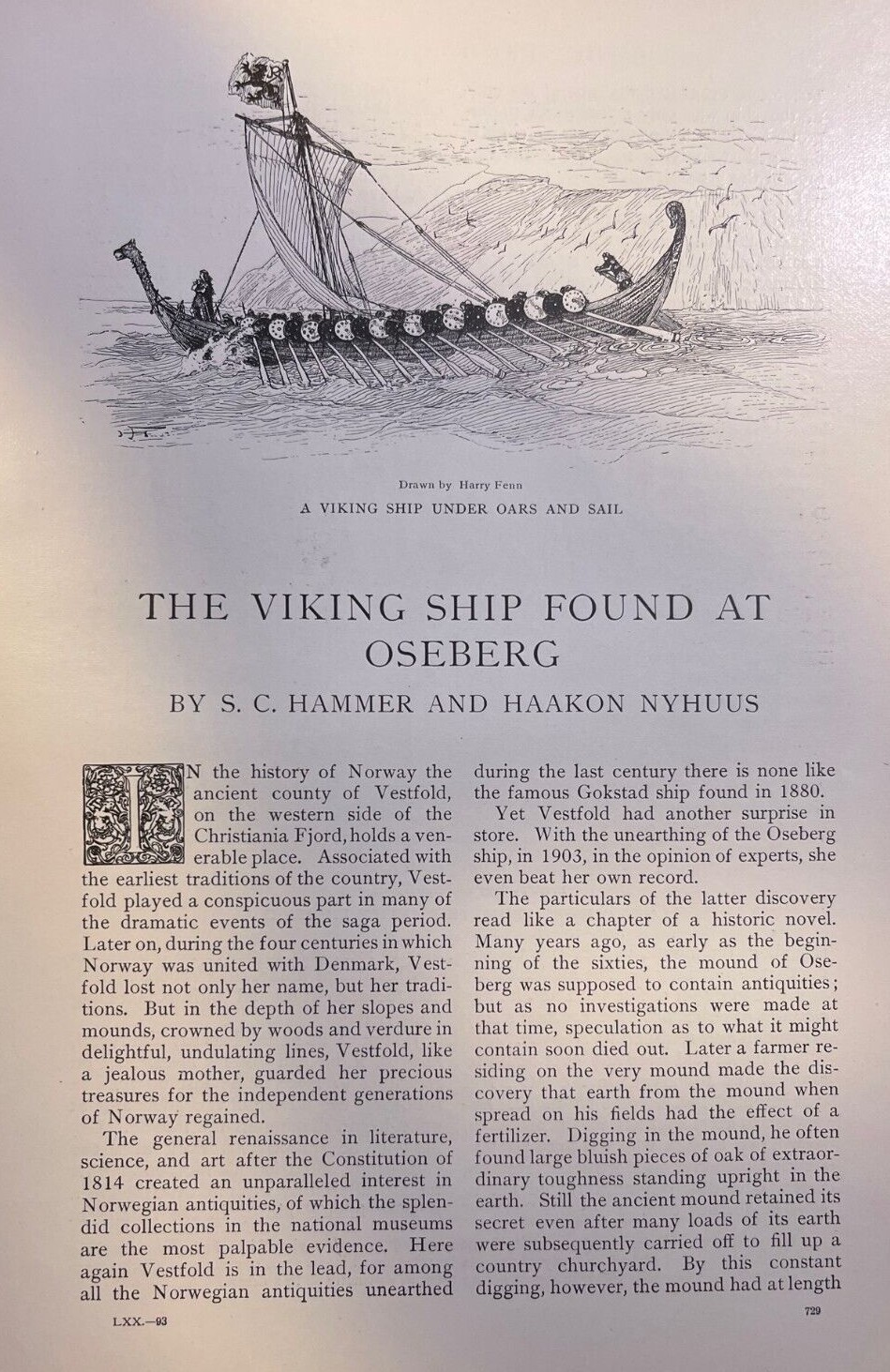 1905 Viking Ship Found at Oseberg Norway illustrated