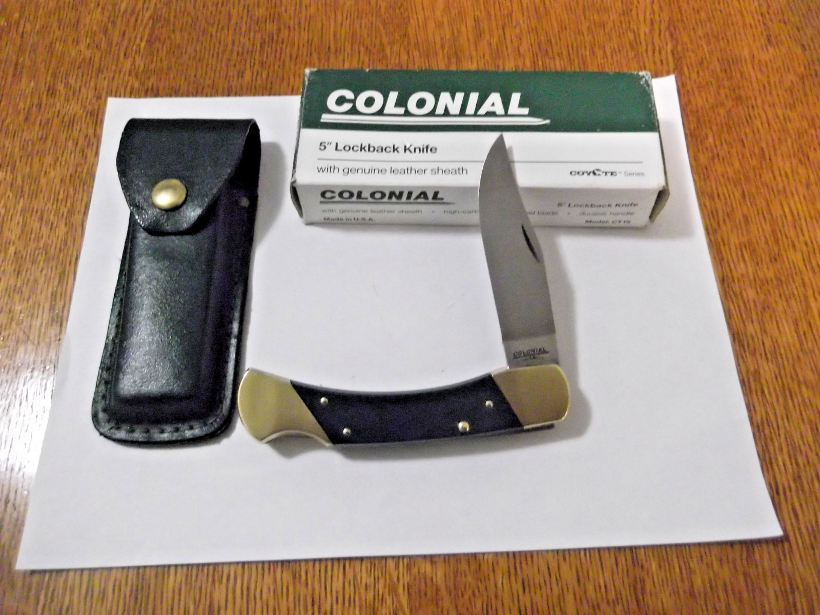 Vintage COLONIAL CY15 Coyote Series Knife 1980s NEW in Box with Sheath Green USA