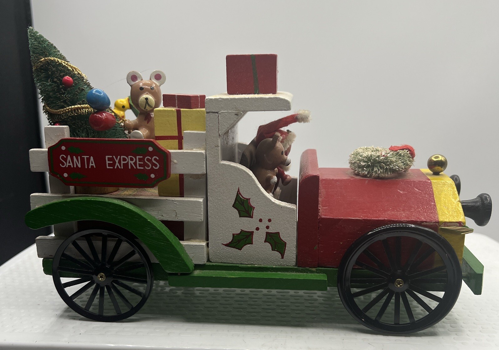 Vintage Wooden Santa Express Mechanical Music Box Old Car Truck Toys Bears