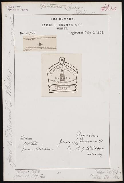 James L Denman Scotch Whisky Trade Mark 1895 Very Old Scotch Bottle Label
