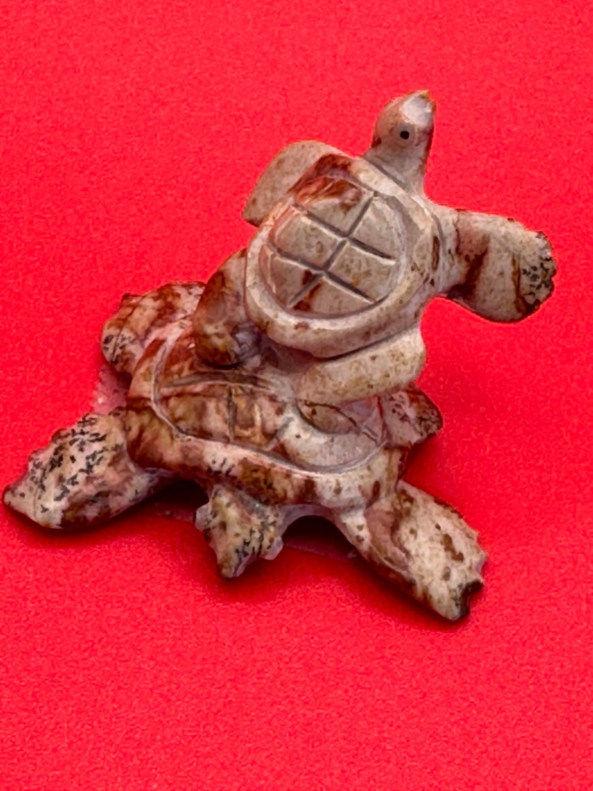 Turtles Zuni Carving Fetish Signed Ron Laahty (D) 2 Turtle Stack Picasso Marble