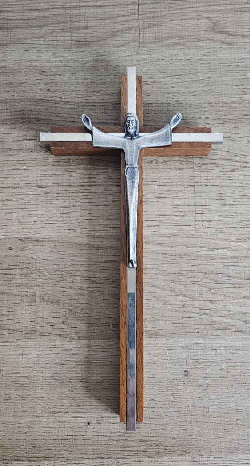 Vintage Crucifix Brass Silver Risen Jesus Christ Wooden Cross 10