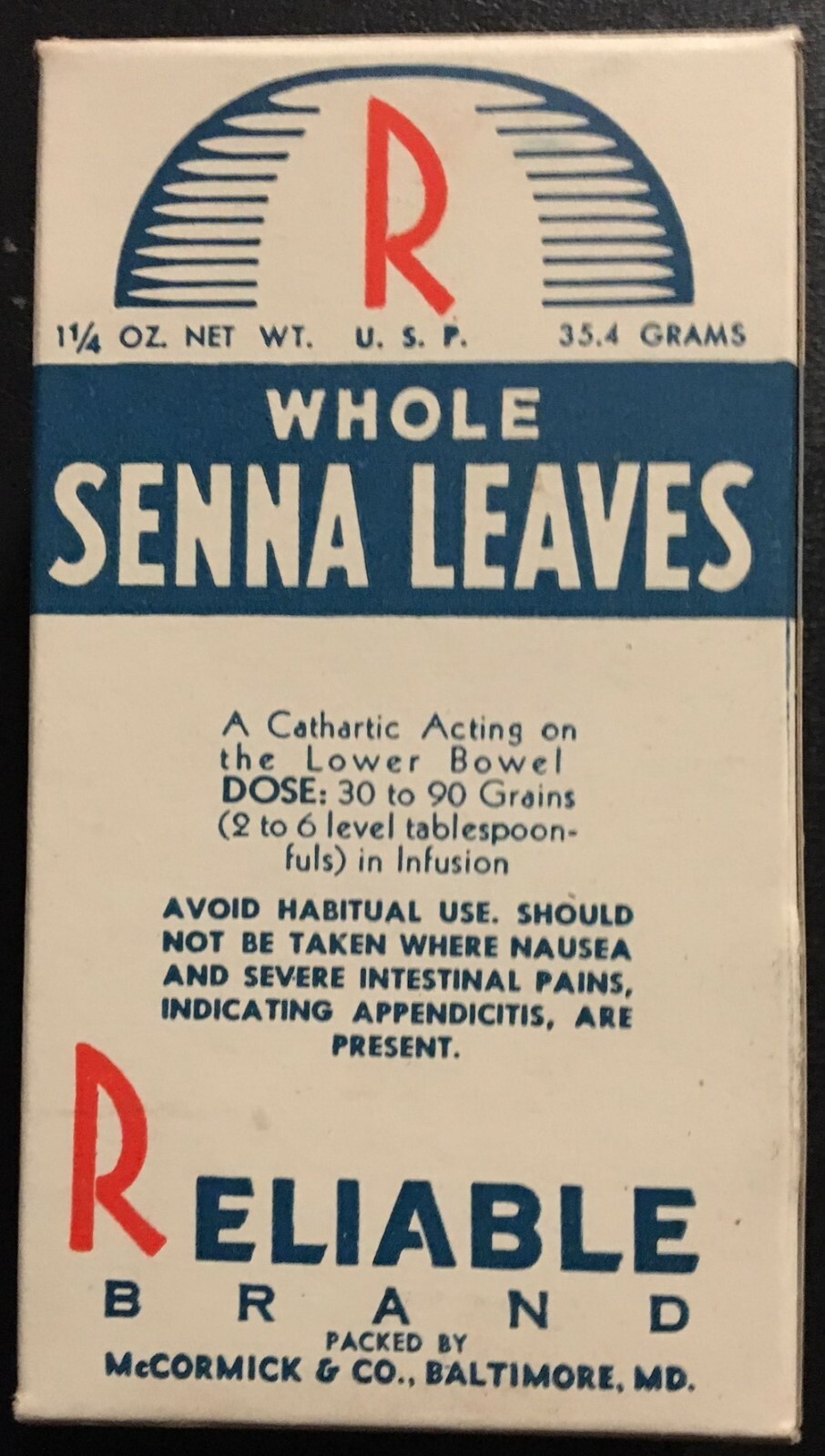1960\'s Full Box of Reliable Whole SENNA LEAVES “Vintage NOS Country Store Stock”