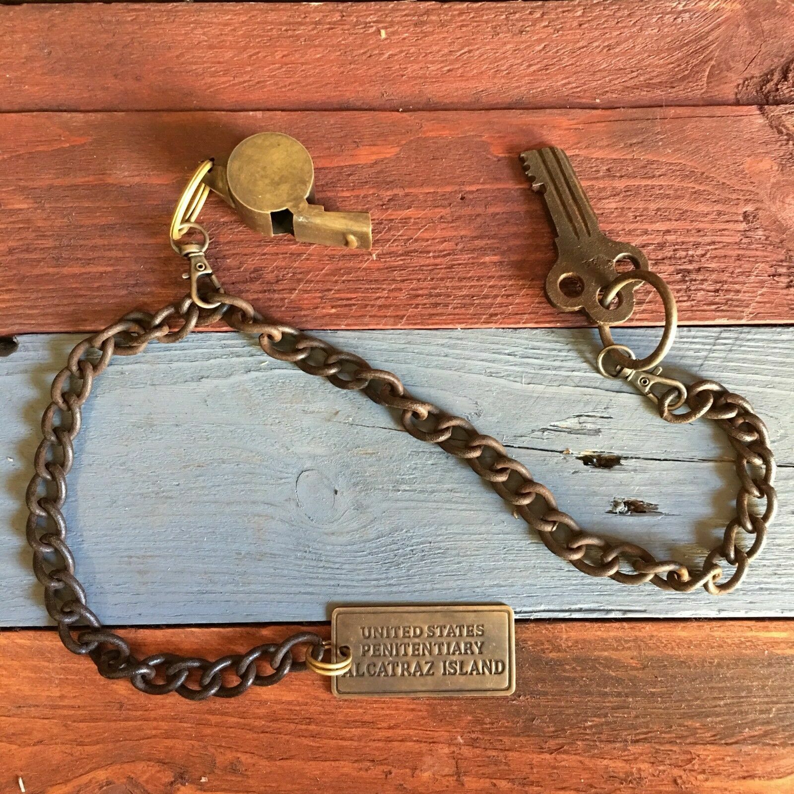 Alcatraz Island Prison Guard Iron Cell Key, Tag & Solid Brass Whistle, 27 Alcatraz Island Prison Guard Iron Cell Key, Tag & Solid Brass Whistle, 27