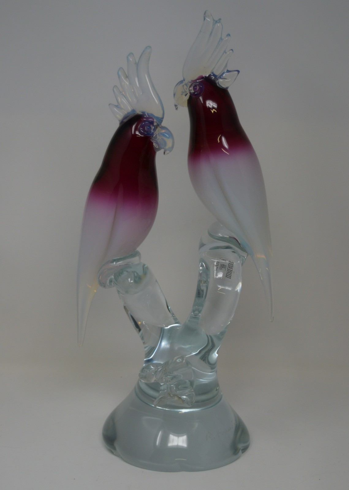 RENATO ANATRA MURANO ART GLASS HAND-BLOWN DUAL COCKATOO PARROT SCULPTURE