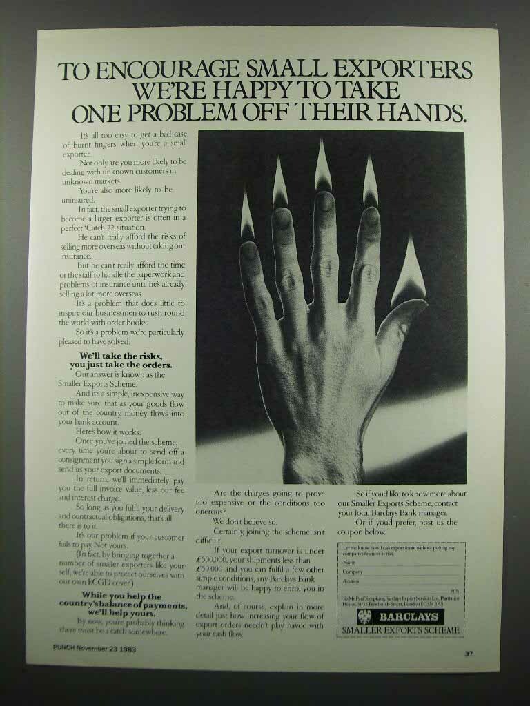 1983 Barclays Banks Ad - Small Exporters