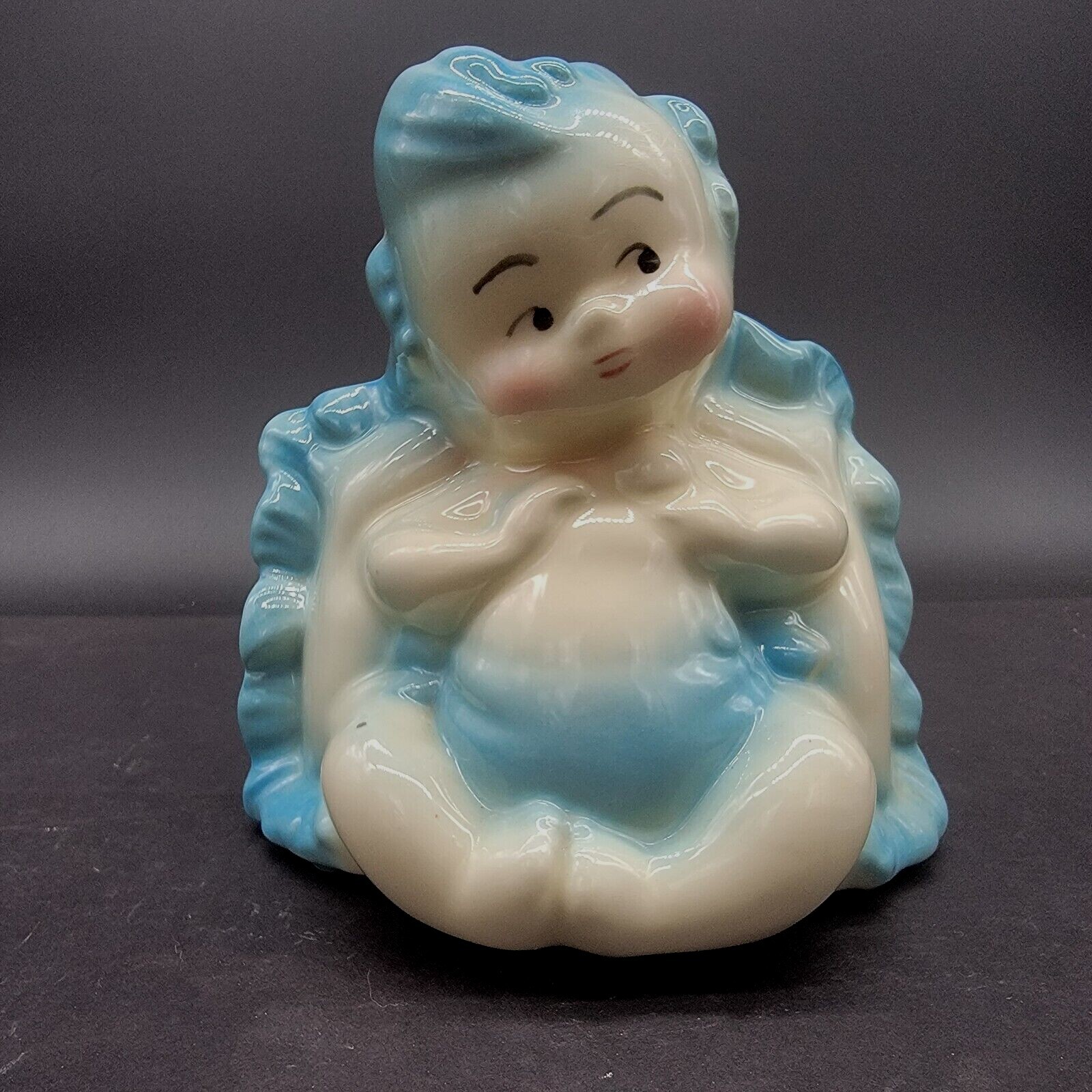 Vintage Hull Blue Glossy Ceramic Baby on Pillow Planter Nursery Vase 5 1/2 Vintage Hull Blue Glossy Ceramic Baby on Pillow Planter Nursery Vase 5 1/2
