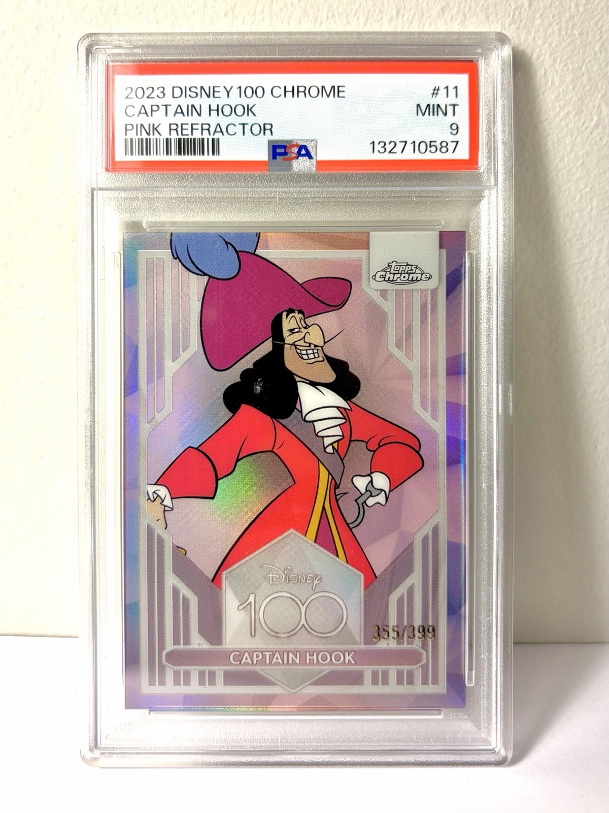 Topps 2023 Disney 100 Chrome Captain Hook Pink Refractor #11 PSA 9 /399