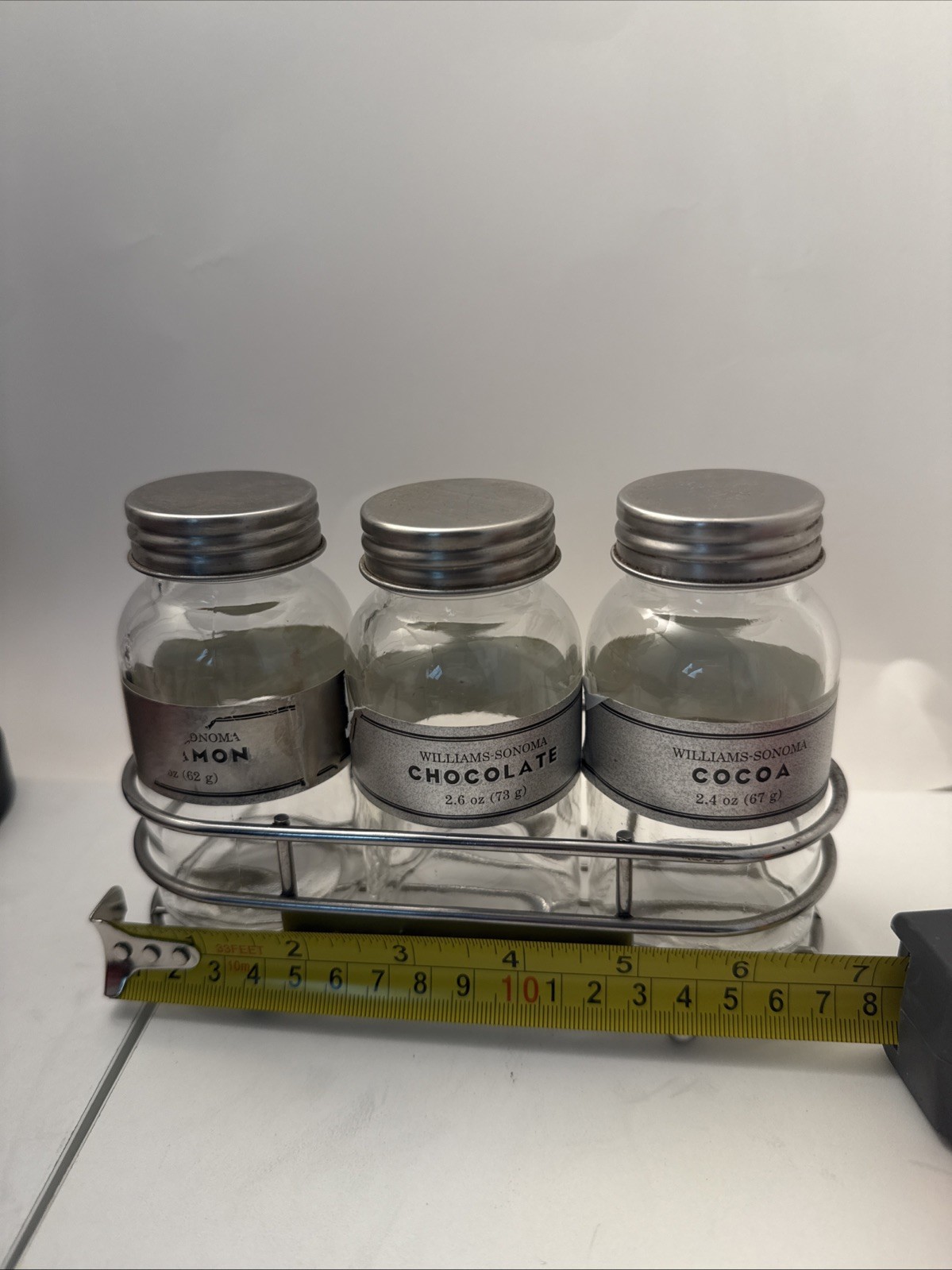 Williams Sonoma Metal Basket Cafe Topping.3 Glass Jars  90s