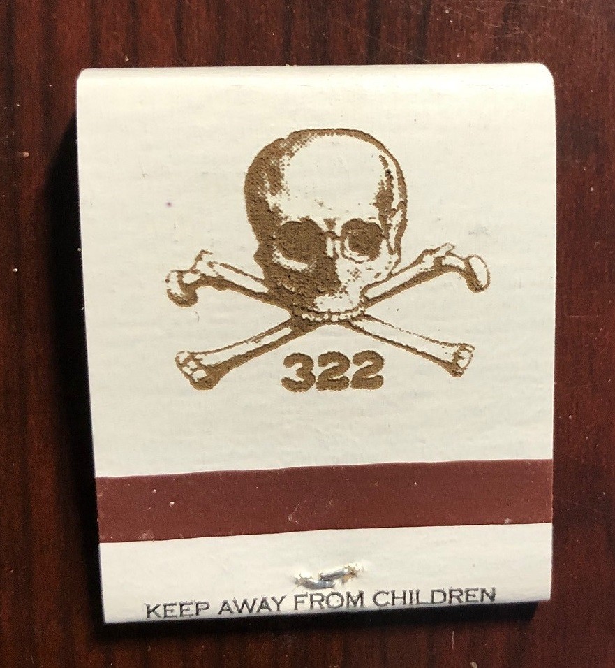 Yale Secret Society Skull & Bones #322 Fraternity Matchbook