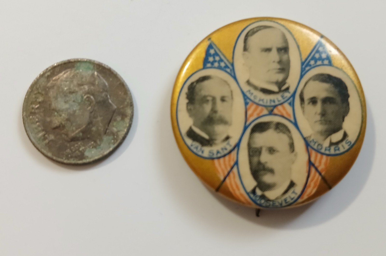 Original 1900 McKinley Roosevelt Van Sant Morris Campaign Pinback Button