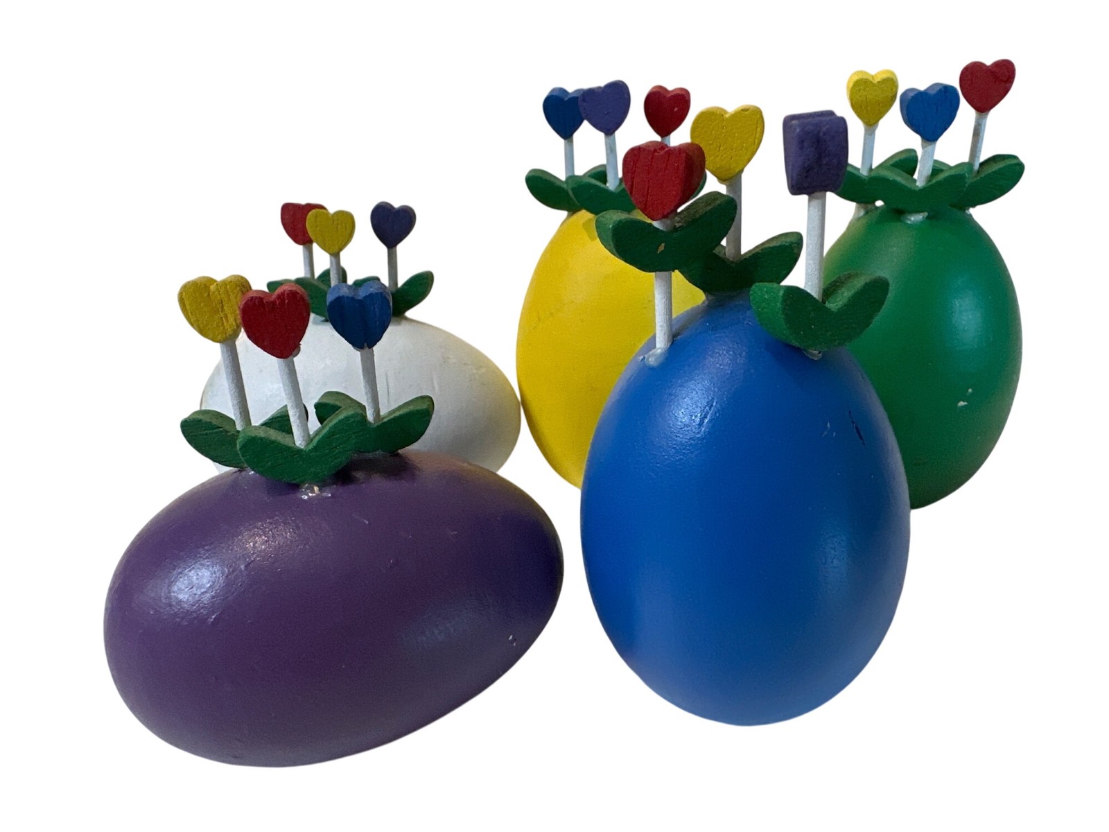 Vintage Dept 56 Wooden Easter Eggs w Tulips Easter Spring Decor 1980s