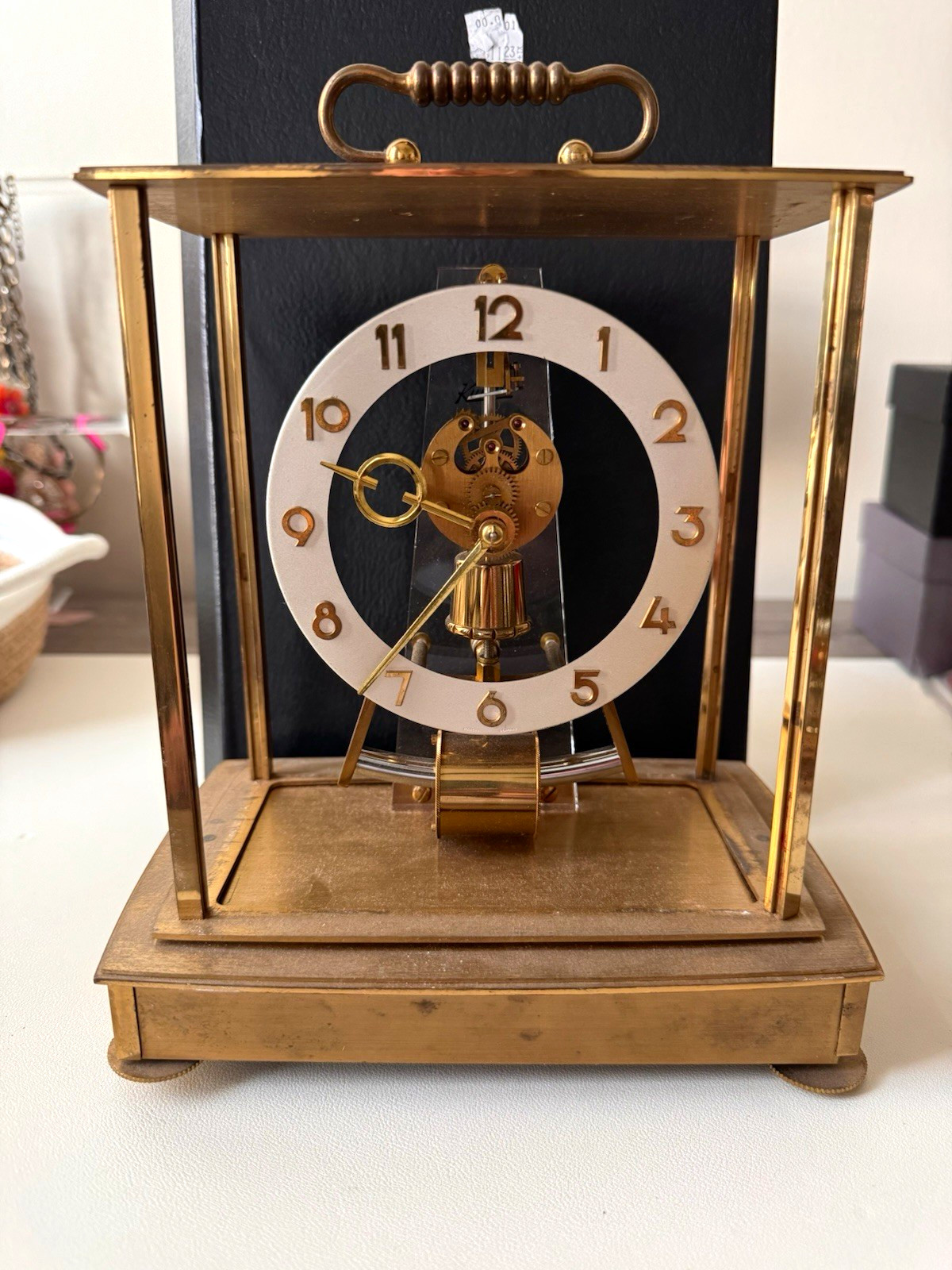 Vintage German Kundo Brass Skeleton Carriage Clock PARTS REPAIR Missing Glass