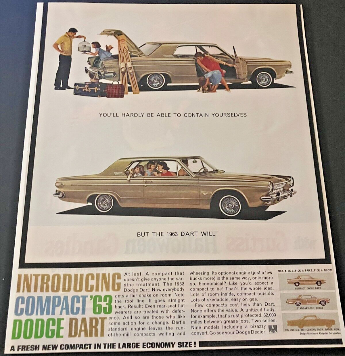 1963 Dodge Dart Compact - Vintage Original Automotive Color Print Ad / Wall Art