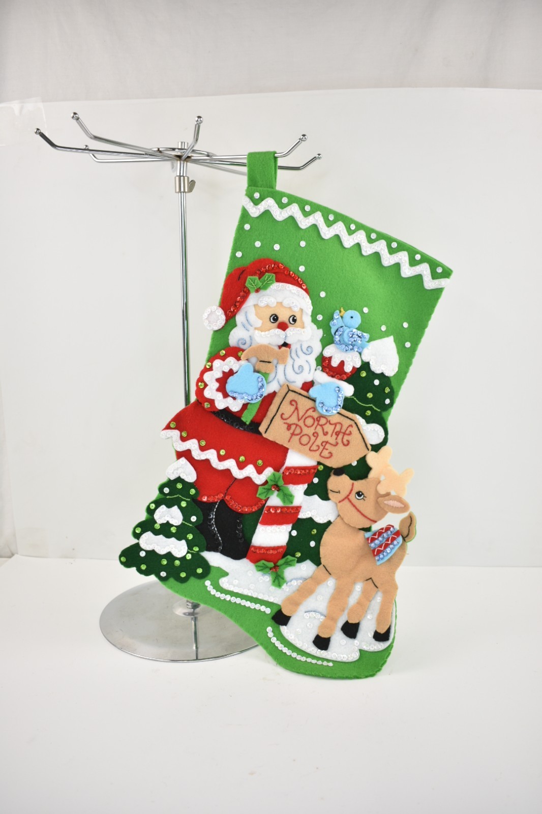Sequence Christmas Stocking 18” North Pole This Way Felt Completed Bucilla
