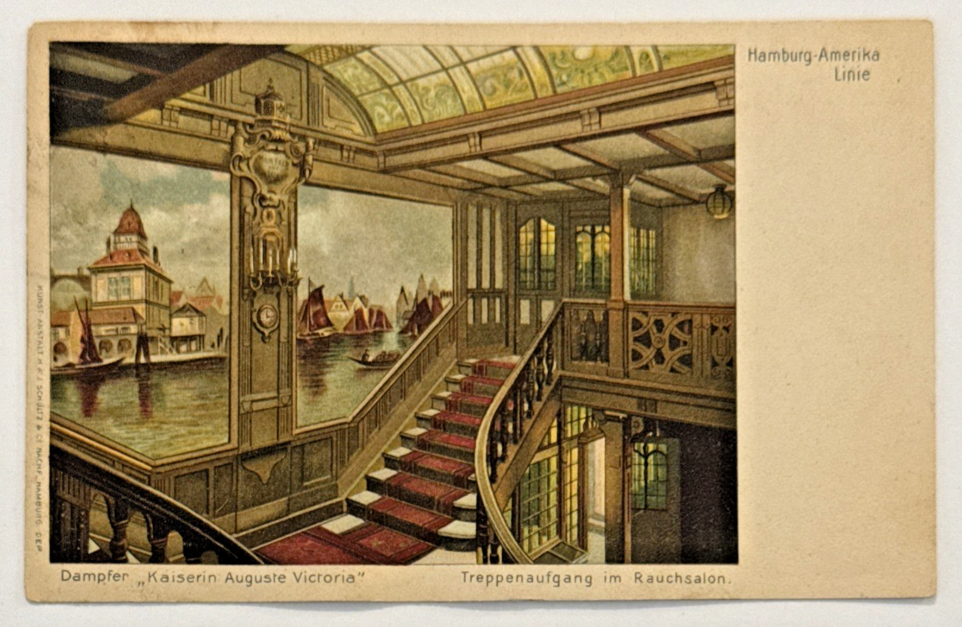 Steamer Kaiserin Auguste Victoria Smoke Lounge US German Seapost 1910 Postcard
