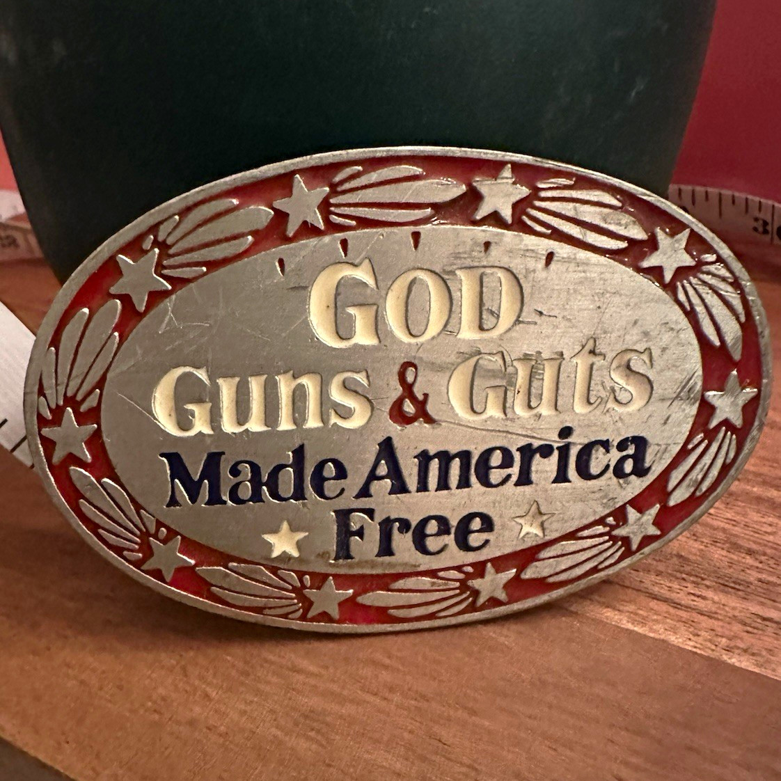 The Great American Buckle Co. Chicago God Guns & Guts Belt Buckle 1978 #414