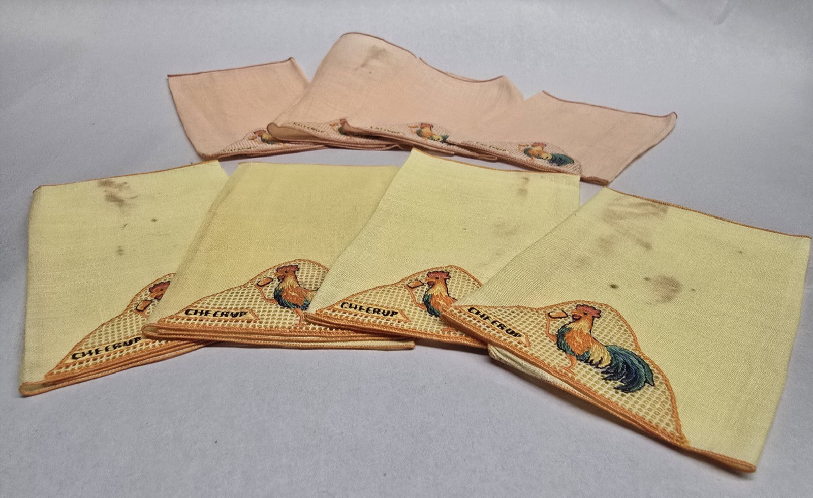 VTG Au Carnaval de Venise Paris Cocktail Napkins Set of 8 Embroiderd Rooster IOB