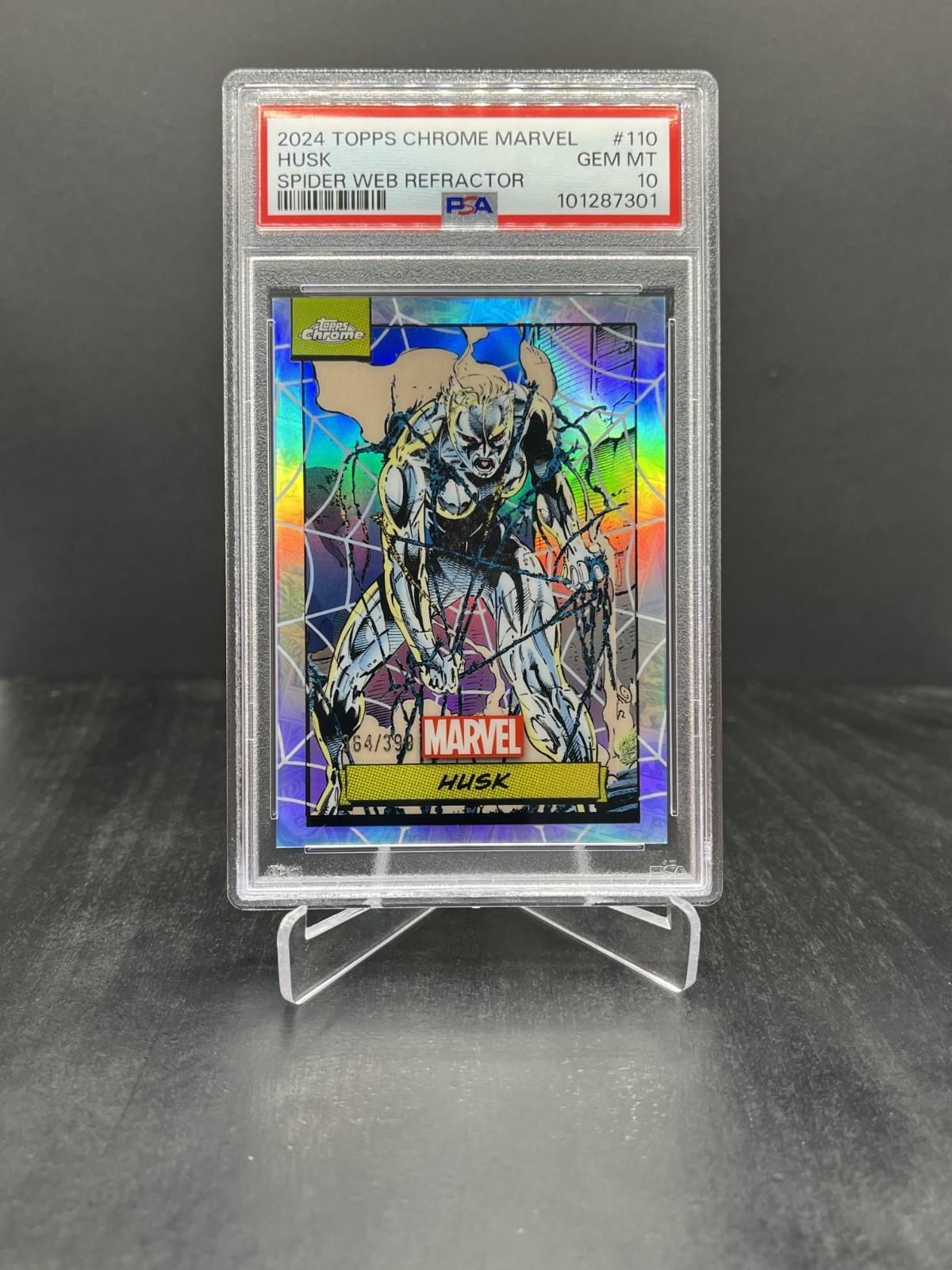 2024 Topps Chrome Marvel Comics Husk Spider Web Refractor 364/399 PSA 10 #110 2024 Topps Chrome Marvel Comics Husk Spider Web Refractor 364/399 PSA 10 #110