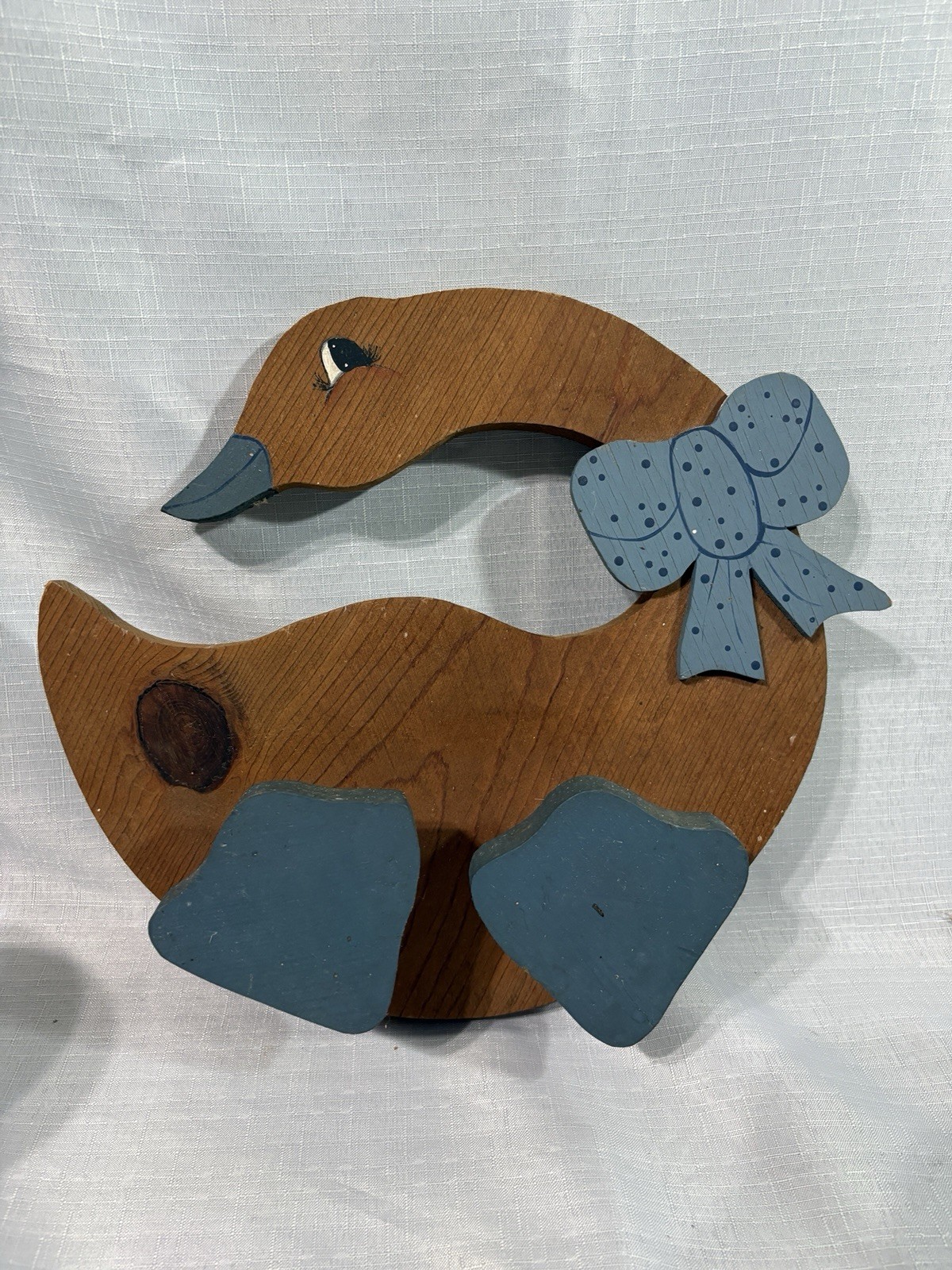 Handmade Wooden Duck Goose Wall Decor W/ Blue Bow