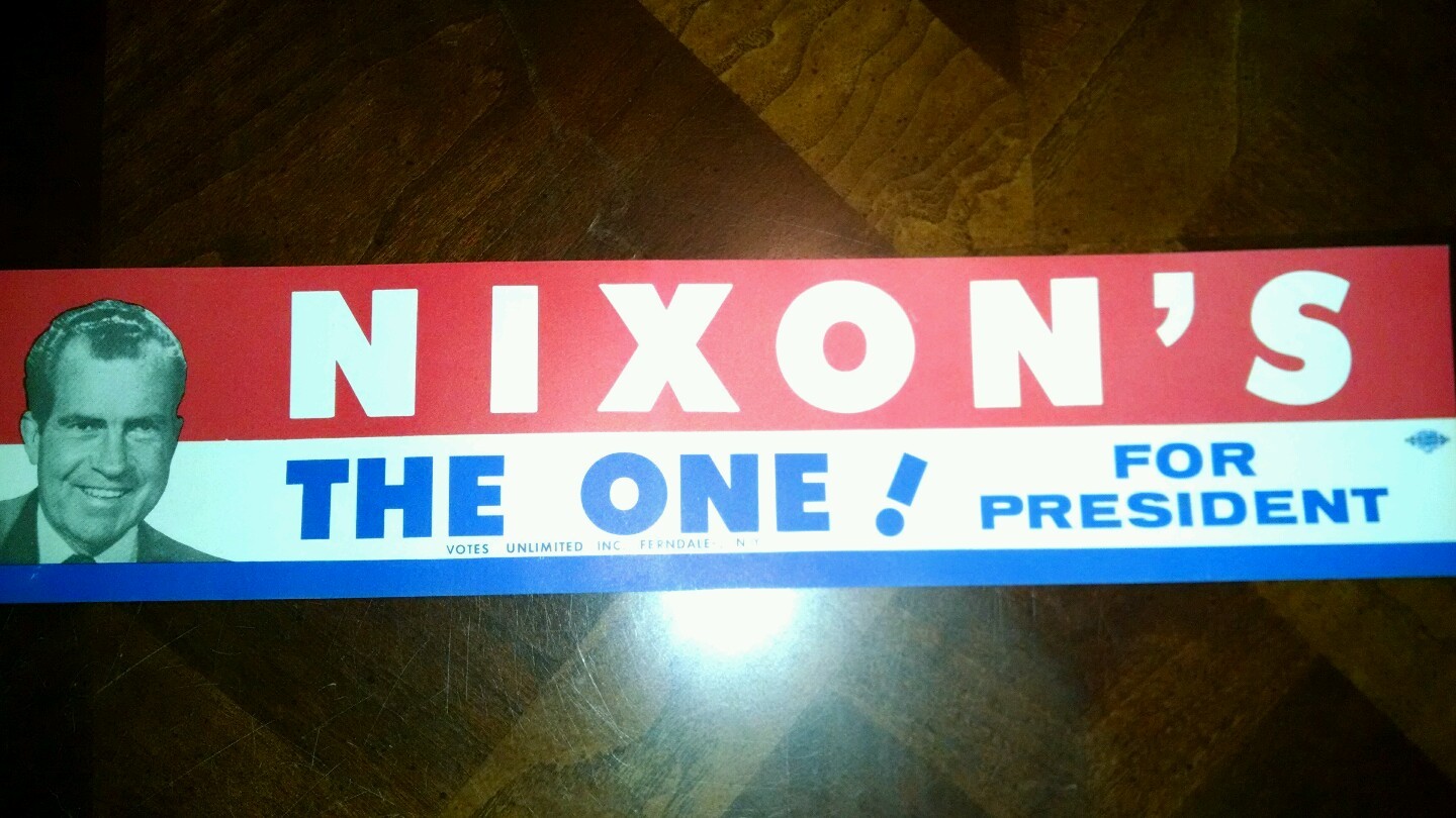 One 1968 Campaign Richard NIXON'S THE ONE for President Bumper Sticker (4786) One 1968 Campaign Richard NIXON'S THE ONE for President Bumper Sticker (4786)