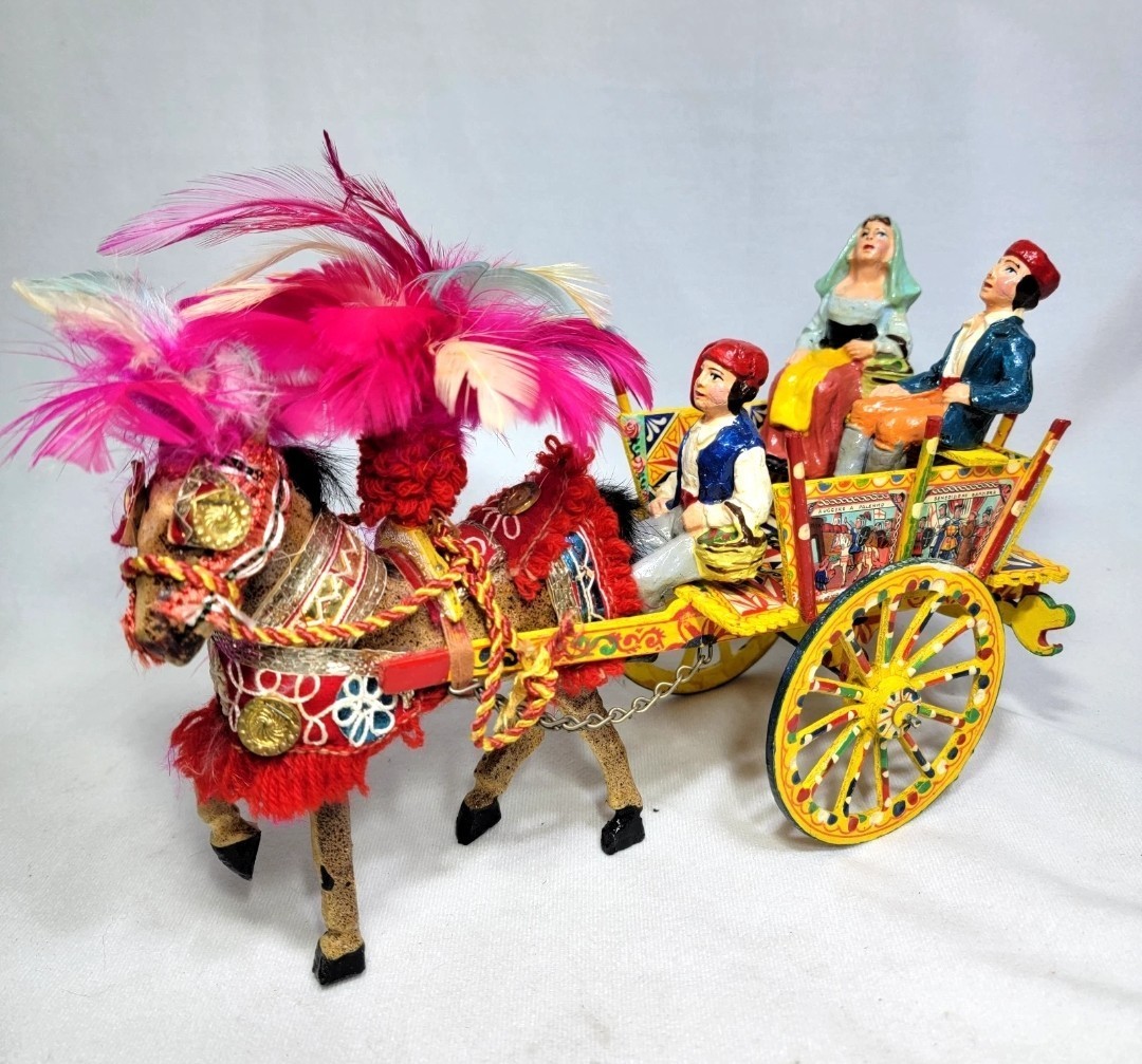 Vintage Gidi's Carrettino Siciliano Folk Art Horse Drawn Carriage -Made in Italy