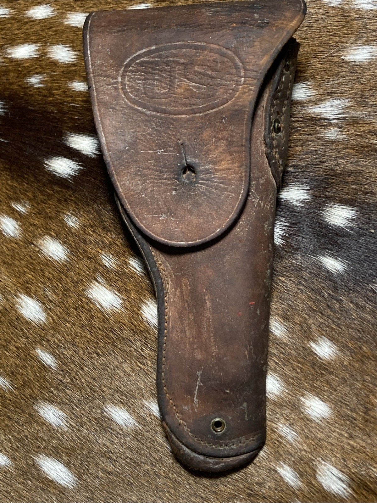 Vintage US WWII Enger-Kress M1911 Brown Leather Holster Missing Brass Button